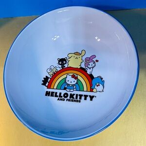Sanrio Hello Kitty And Friends Rainbow Ceramic 9” Bowl w/Blue-Rim 46oz